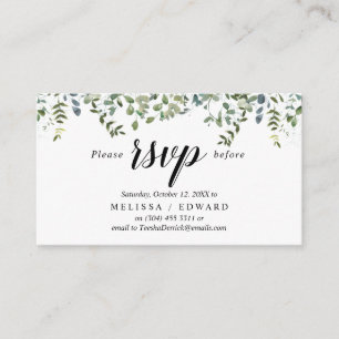 Elegant Greenery, Black, RSVP respond, Reply Enclosure Card