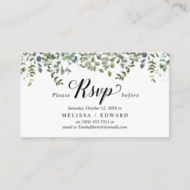 Elegant Greenery, Black, RSVP respond, Reply Enclosure Card (Front)