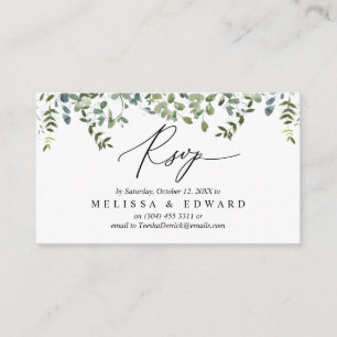 Elegant Greenery, Black Script, RSVP respond Enclosure Card