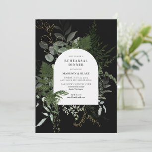 Elegant Greenery Black Wedding Rehearsal Dinner Invitation