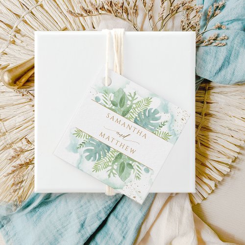 Elegant Greenery Blue and Green Watercolor Wedding Favor Tags