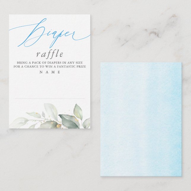 Elegant Greenery Blue Diaper Raffle Ticket Enclosure Card (Front/Back)