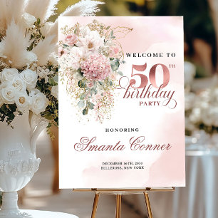 Elegant Greenery Blush Gold 50th Birthday Welcome Foam Board