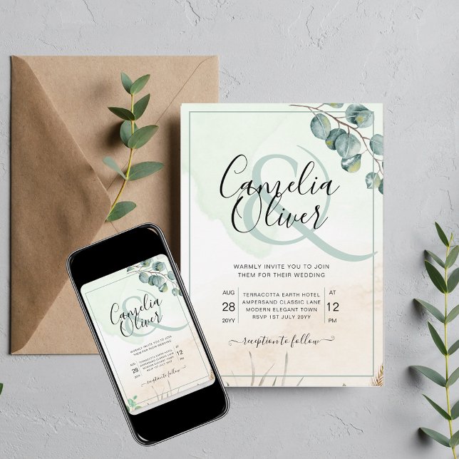 Elegant Greenery Botanical Ampersand Wedding Invitation (Creator Uploaded)