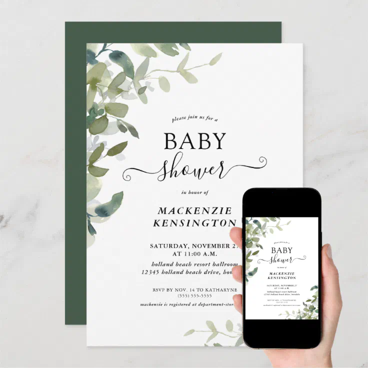 Elegant Greenery Botanical Baby Shower Invitation Zazzle