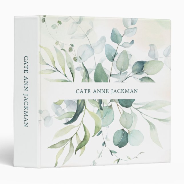 Elegant Greenery Botanical Business Eucalyptus 3 Ring Binder (Front/Spine)