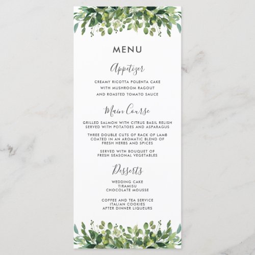 Elegant Greenery Botanical Foliage Wedding Menu