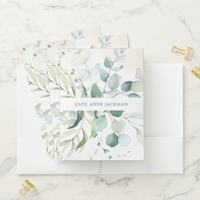 Elegant Greenery Botanical Green Eucalyptus Pocket Folder (In Situ)