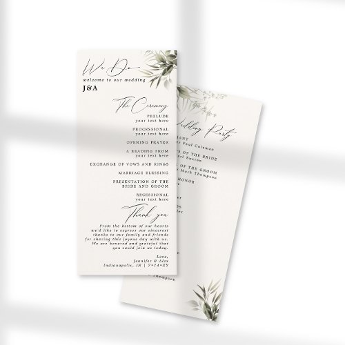 Elegant Greenery Botanical Ivory Wedding Program