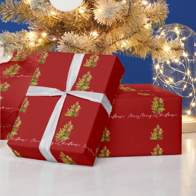 Elegant Greenery Botanical Merry Christmas Red Wrapping Paper (Holidays)