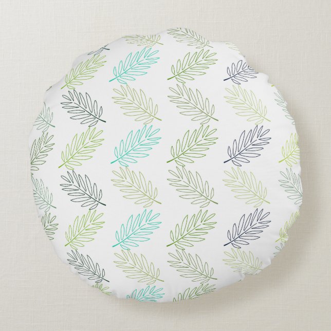 Elegant Greenery Botanical Tropical Leaves Pattern Round Pillow (Back)