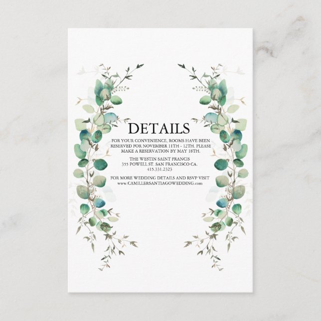 Elegant Greenery Botanical Wedding Enclosure Card (Front)