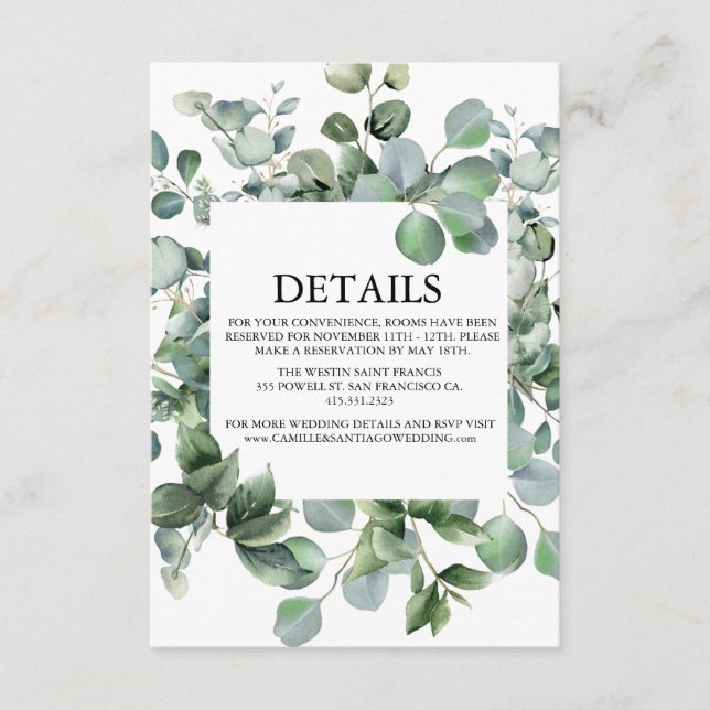 Elegant Greenery Botanical Wedding Enclosure Card (Front)