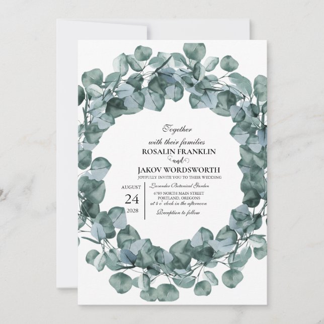 Elegant Greenery Botanical wedding Invitation card (Front)