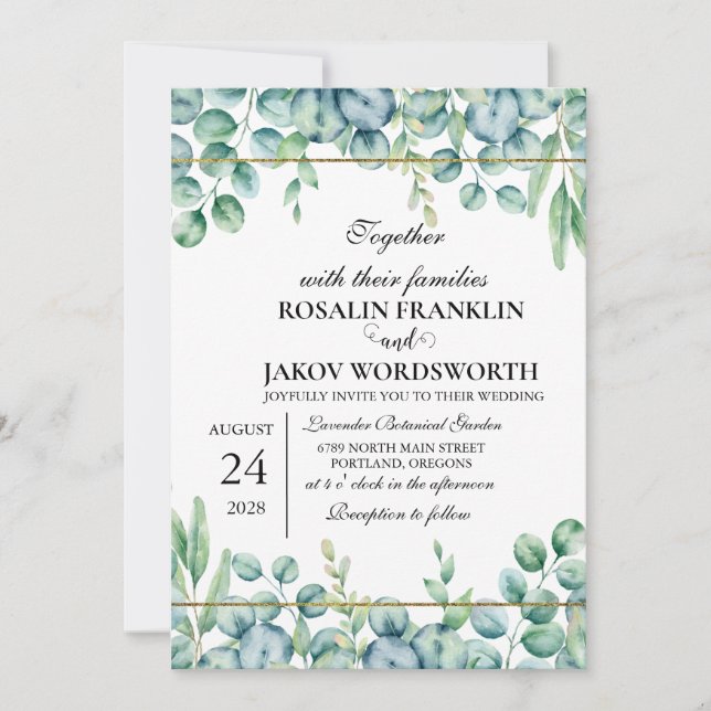 Elegant Greenery Botanical wedding Invitation card (Front)