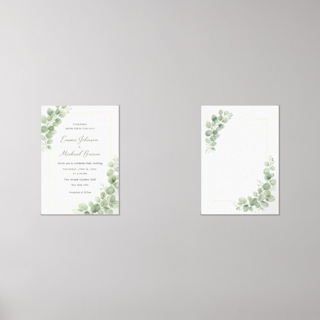 Elegant Greenery Botanical Wedding Invitation  Wall Art Sets (Front)