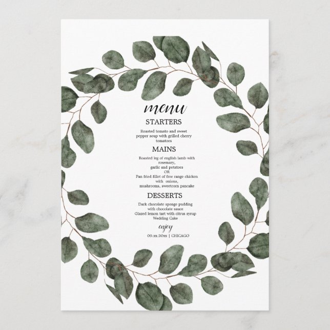  Elegant Greenery Botanical Wedding Menu (Front)