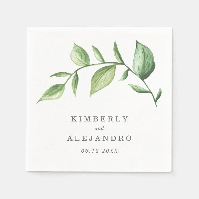 Elegant Greenery Botanical Wedding Napkins (Front)
