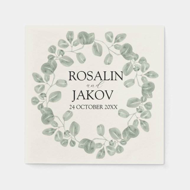 Elegant Greenery Botanical Wedding Napkins (Front)