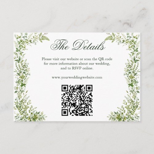 Elegant Greenery Botanical Wedding Website QR Code Enclosure Card