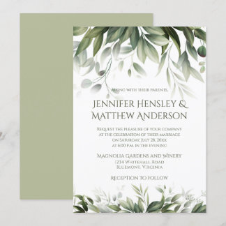 Elegant Greenery Botanicals - Light Olive Green Invitation