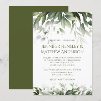 Elegant Greenery Botanicals - Olive Green  Invitation