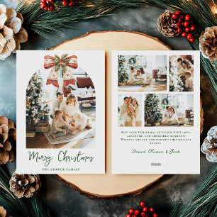 Elegant Greenery Bow Arch Photo Christmas Card