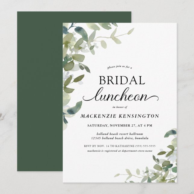 Elegant Greenery Bridal Shower Luncheon Invitation (Front/Back)