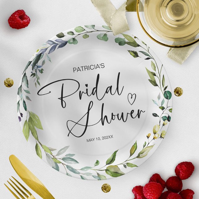 Elegant Greenery Bridal Shower Paper Plates (Creator Uploaded)