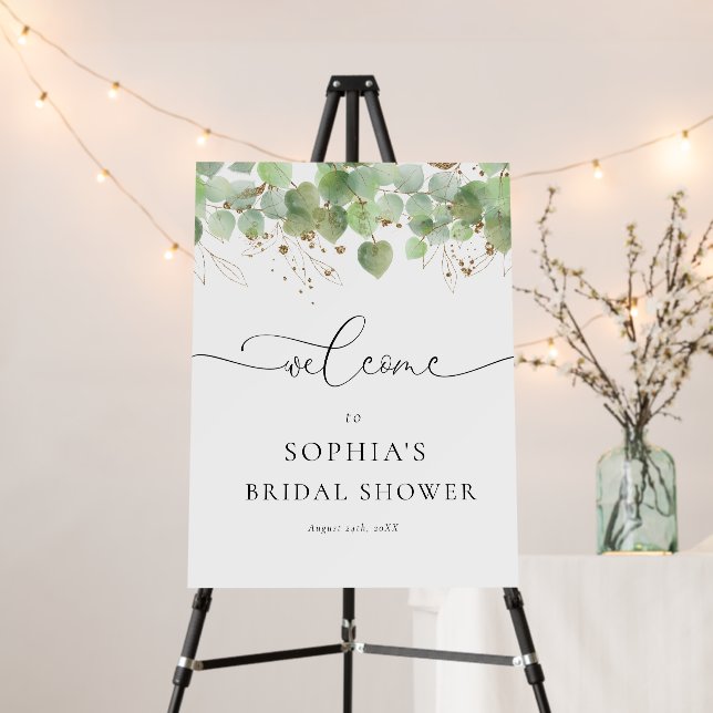 Elegant Greenery Bridal Shower Welcome Sign (In Situ (Stand))