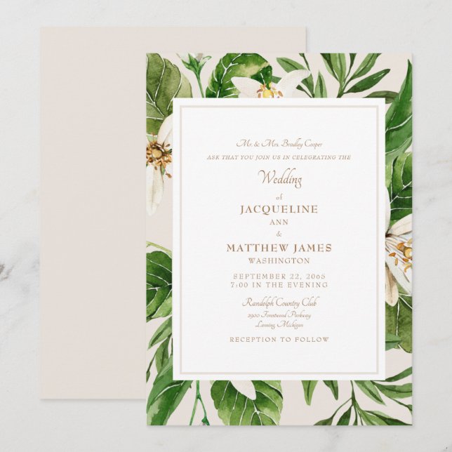Elegant Greenery Bride Parents Cream & Gold   Invitation (Front/Back)