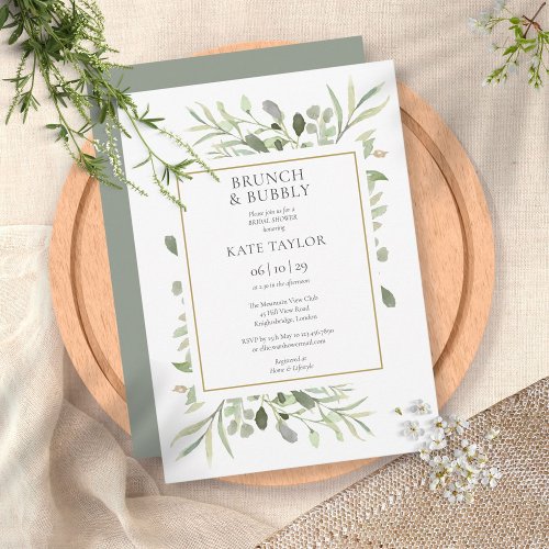 Elegant Greenery Brunch And Bubbly Bridal Shower Invitation