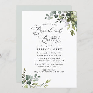Elegant Greenery Brunch & Bubbly Bridal Shower Invitation