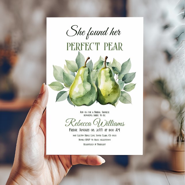 Elegant Greenery Brunch Perfect Pear Bridal Shower Invitation (Creator Uploaded)