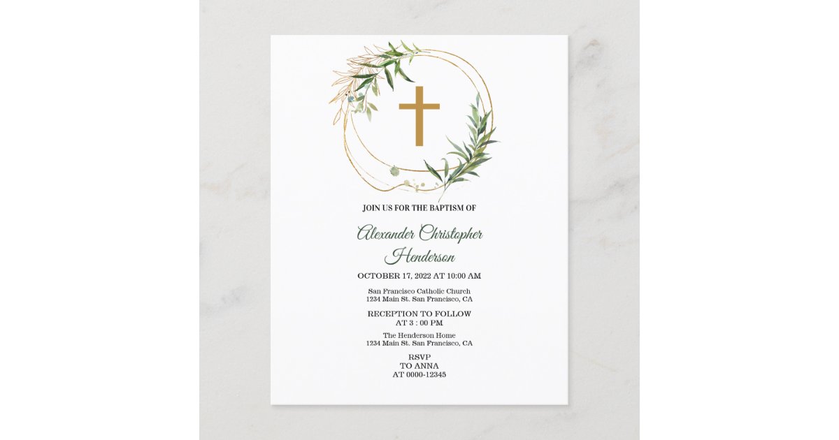 Elegant Greenery/BUDGET/Baptism Invitation. | Zazzle