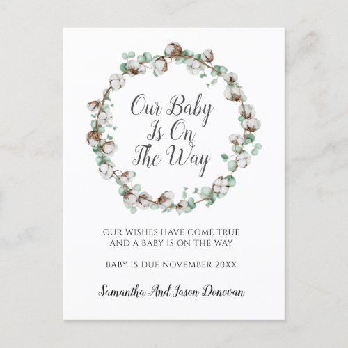 Elegant Greenery Buds Watercolor Floral Pregnancy  Announcement Postcard