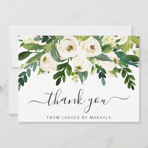 Elegant Greenery Business White Floral Thank You Card