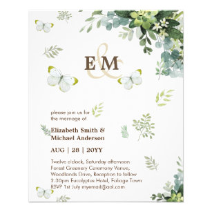 Elegant Greenery Butterflies Wedding Invitations Flyer