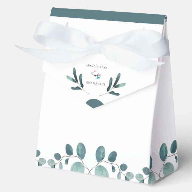 Elegant Greenery Calligraphy Wedding Favor Box (Front)