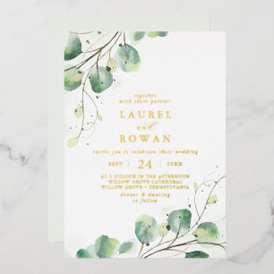 Elegant Greenery Casual Gold Foil Wedding Invitation