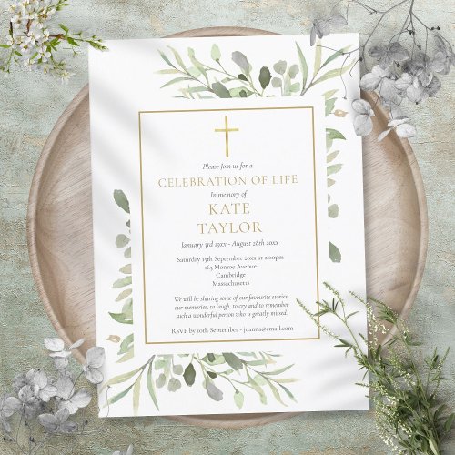 Elegant Greenery Celebration of Life Funeral Invitation