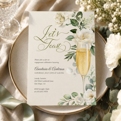 Elegant Greenery Champagne Engagement Party Invitation