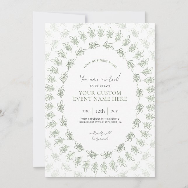 Elegant Greenery Chic Business Event Gala Invitation (Front)