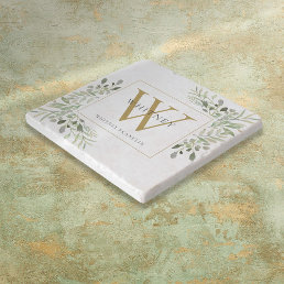 Elegant Greenery Chic Gold Monogram Trivet