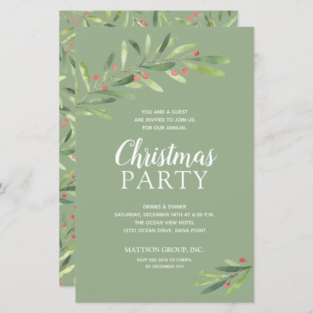 Elegant Greenery Christmas Budget Invitations (Front/Back)