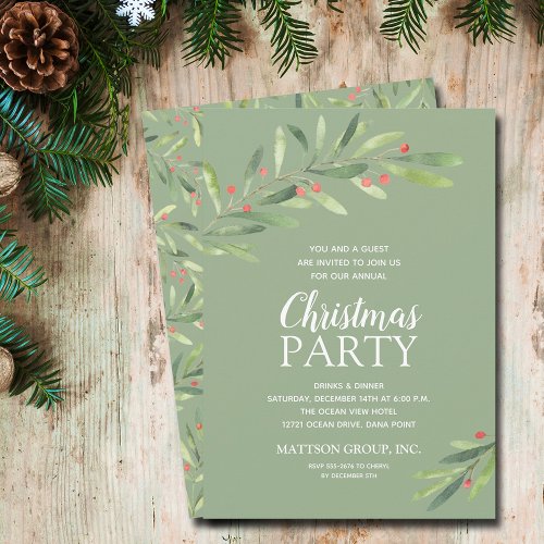 Elegant Greenery Christmas Party Invitation