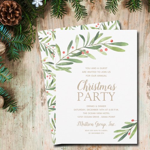 Elegant Greenery Christmas Party Invitation