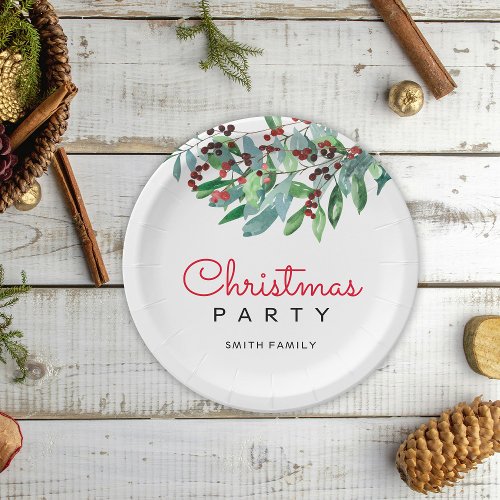 Elegant Greenery Christmas Party Paper Plates