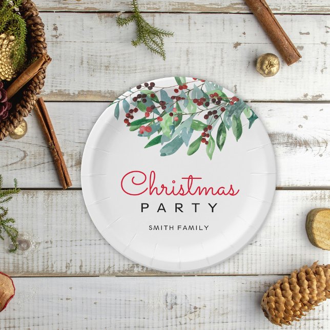 Elegant Greenery Christmas Party Paper Plates (Creator Uploaded)