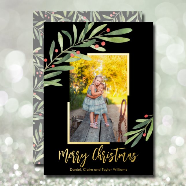 Elegant Greenery Christmas Photo Foil Holiday Card (Creator Uploaded)